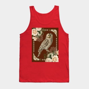 Barn Owl with Ivory Roses in Art Nouveau Influence Tank Top